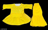 Amina chiffon A-line kurti plazo set for baby girls, embellished and trendy Indian fashion